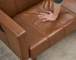 GarveeHome 75 in Futon Sofa Bed Mid-Century Futon Couch, PU Leathe Convertible Sleeper Couch with Adjustable Backrest, Loveseat and Side Pockets for Living Room & Bedroom (Camel) - Image 7