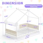Timy House Shape Twin Size Montessori House Bed Metal Floor Bed with Storage Rack and Caddy Twin Bedframe for Kids No Box Spring Needed White - Image 3