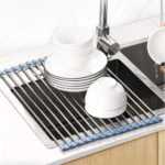 MECHEER Over The Sink Dish Drying Rack, Roll Up Dish Drying Rack Kitchen Dish Rack Stainless Steel Sink Drying Rack, Foldable Dish Drainer, Gray - Image 3