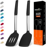 Silicone Spatula Set - Turner Spatulas Silicone Heat Resistant 600°F - Slotted & Solid Spatula for Cooking Fish, Eggs, Pancakes Flipper – Spatulas for kitchen use – Black - Image 2