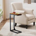 QEEIG Narrow C Shaped Side Table Set of 2 Living Room Sets Slim Couch Tray Tables Skinny Thin Small Farmhouse 7 inch Width, Rustic Brown (017-18BN) - Image 3