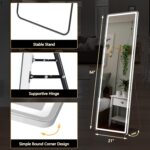 Sweetcrispy 64"x21" Full Length Standing Mirror with LED Lights, Lighted Floor Mirror with Stand, Aluminum Alloy Thin Frame, White - Image 7