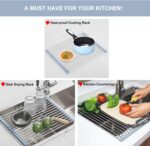 MECHEER Over The Sink Dish Drying Rack, Roll Up Dish Drying Rack Kitchen Dish Rack Stainless Steel Sink Drying Rack, Foldable Dish Drainer, Gray - Image 5