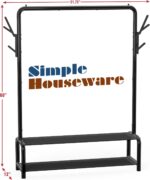 Simple Houseware 52-Inch Freestanding Closet Garment Rack with Storage Shelves and Coat/Hat Hooks, Black - Image 6