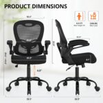 Office Chair, Ergonomic Desk Chair Breathable Mesh Chair with Adjustable High Back Lumbar Support Flip-up Armrests, Long Hours Comfortable Computer Chair for Home Office, Black - Image 3