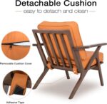 Okeysen Accent Chair Mid Century Modern Chair,Comfy Leather Upholstered Armchair with Wood Frame & Removable Cushions, Side Reading Arm Recliner Lounge Chairs for Bedroom, Living Room, Brown - Image 5