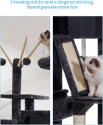 Hey-brother Cat Tree, 53 inch Cat Tower for Indoor Cats, Cat House with Padded Platform Bed, Toy Balls, Large Cozy Condo, Hammocks and Sisal Scratching Posts, Smoky Gray MPJ019-SG - Image 5