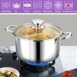 P&P CHEF 5 Quart Tri-Ply Stainless Steel Stock Pot, 5 Qt Stockpot Pasta Cooking Pot with Visible Lid for Soup Vegetable, Induction Cookware for All Stoves, Sturdy & Double Handle, Dishwasher Safe - Image 6