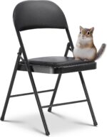 Oline Vinyl Folding Chairs, Padded Vinyl Cushion Chairs with Durable Metal Frame, Indoor Outdoor Stackable Foldable Guest Chairs for Office Wedding Kitchen Dining, 300lb Capacity (Black, 1 Pack) - Image 2