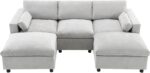 Merax 86.5" Sectional Sofa with Storage Pockets & Removable Ottomans, 5 Seat U Shaped Sleeper Cloud Couch Set, Convertible L-Shaped Chenille Upholstered SofaBed for Living Room and Apartment, Grey - Image 8