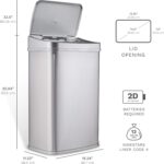 Ninestars Automatic Touchless Motion Sensor Rectangular Trash Can 13.2 Gallons, 50L, Silver, 13 Gal. 50 L, Silver Trim - Image 4