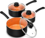MICHELANGELO Nonstick Sauce Pan with Lid 1QT, 2QT & 3QT, Ceramic Saucepan Set, Copper Sauce pans, Non-Toxic Saucepan, Multipurpose Cooking Pots Set For Home Kitchen, Compatible induction - Image 2
