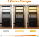 Furnulem Night Stand, Tall Nightstand with 4-Tier Shelves, 2 Fabric Drawers and Light Tube, Bed Side Tables with Charging Station, Bedside Table for Bedroom, Office, Black Oak - Image 6