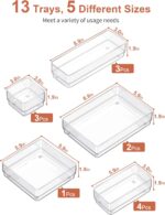 SMARTAKE 13-Piece Drawer Organizer with Non-Slip Silicone Pads, 5-Size Desk Drawer Organizer Trays Storage Tray for Makeup, Jewelries, Utensils in Bedroom Dresser, Office and Kitchen (Clear) - Image 3