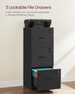 VASAGLE 3 Drawer File Cabinet, File Cabinet with Lock, Printer Stand, Office Filing Cabinet Organizer, for A4 and Letter Size Files, Ink Black UOFC055B16 - Image 7