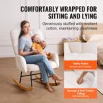 VEVOR Nursery Rocking Chair, Features a Comfortable Soft Seat and Supportive High Backrest, Teddy Fabric, Upholstered Glider for Bedroom, Living Room, Holds up to 250 lbs, in Ivory White - Image 6
