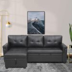 Naomi Home Modern Sectional Sofa with Storage Chaise Black/Air Leather - Image 3