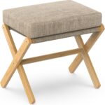 Foldable Foot Stool Ottoman, Modern Foot Rest with Bamboo X Legs & Thick Foam Cushion, Folding Foot Stools Small Padded for Bedroom Living Room, Makeup Vanity Stool Chair (Natural - Brown) - Image 2