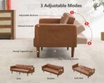GarveeHome 75 in Futon Sofa Bed Mid-Century Futon Couch, PU Leathe Convertible Sleeper Couch with Adjustable Backrest, Loveseat and Side Pockets for Living Room & Bedroom (Camel) - Image 5