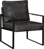 Lexicon Modern Accent Chair, Faux Leather Upholstered Living Room Chair With Wrapped Armrests,Arm Chair With Black Metal Frame,Comfy Single Chair For Living Room/Bedroom/Reading Room/Office,Dark Brown - Image 7