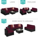 Best Choice Products 7-Piece Modular Outdoor Sectional Wicker Patio Conversation Set w/ 2 Pillows, Coffee Table, Cover Included - Black/Deep Burgundy - Image 4