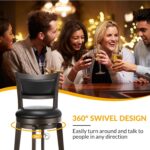 PrimeZone Swivel Bar Stools Set of 4, 26 Inch Counter Height Barstools, Black Faux Leather Bar Stool with High Backrest & Solid Wood Legs & Wrap-around Footrest, Counter Stools for Kitchen Island, Pub - Image 5