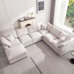 Cloud Couch Modular Sectional Sofa Modern Oversized Couches with Ottoman 7 Seater L-Shaped Sofas Comfy Couches for Living Room Spacious Space Apartment Lounge, Cream - Image 8