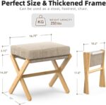 Foldable Foot Stool Ottoman, Modern Foot Rest with Bamboo X Legs & Thick Foam Cushion, Folding Foot Stools Small Padded for Bedroom Living Room, Makeup Vanity Stool Chair (Natural - Brown) - Image 4