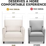 COMHOMA Mid-Century Accent Chair,Modern Upholstered Linen Fabric Chair with Thick Cushion&Solid Legs,Comfy Single Sofa Armchair for Living Room,Bedroom(White) - Image 9