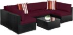 Best Choice Products 7-Piece Modular Outdoor Sectional Wicker Patio Conversation Set w/ 2 Pillows, Coffee Table, Cover Included - Black/Deep Burgundy - Image 2
