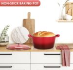 LIFERUN 6 Qt Enameled Cast Iron Dutch Oven Pot with Lid，Oven Safe up to 500° F, Heavy-Duty Non-Stick Dutch Oven with Dual Handles for Bread Baking, Fry Foods, Braising, Stews, Roasting (Red) - Image 5