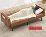 GarveeHome 75 in Futon Sofa Bed Mid-Century Futon Couch, PU Leathe Convertible Sleeper Couch with Adjustable Backrest, Loveseat and Side Pockets for Living Room & Bedroom (Camel) - Image 8