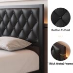 Queen Bed Frame with Headboard PU Leather Upholstered Bed Frame Platform,All Metal Slats Support Platform Bed Frame with Storage Space,Easy Assembly,Noise Free,No Box Spring Needed,Black - Image 5