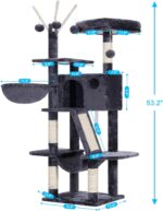 Hey-brother Cat Tree, 53 inch Cat Tower for Indoor Cats, Cat House with Padded Platform Bed, Toy Balls, Large Cozy Condo, Hammocks and Sisal Scratching Posts, Smoky Gray MPJ019-SG - Image 3