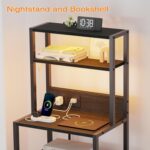 Furnulem Night Stand, Tall Nightstand with 4-Tier Shelves, 2 Fabric Drawers and Light Tube, Bed Side Tables with Charging Station, Bedside Table for Bedroom, Office, Black Oak - Image 5