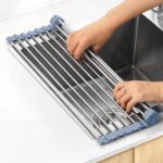 MECHEER Over The Sink Dish Drying Rack, Roll Up Dish Drying Rack Kitchen Dish Rack Stainless Steel Sink Drying Rack, Foldable Dish Drainer, Gray - Image 2