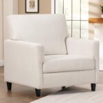 COMHOMA Mid-Century Accent Chair,Modern Upholstered Linen Fabric Chair with Thick Cushion&Solid Legs,Comfy Single Sofa Armchair for Living Room,Bedroom(White) - Image 2