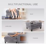 COLAMY 118" U-Shaped Sectional Couch, 4-Seat Modular Sofa with 2 Ottomans and Foldable Side Table, Grey for Living Room - Image 5