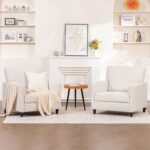 COMHOMA Mid-Century Accent Chair,Modern Upholstered Linen Fabric Chair with Thick Cushion&Solid Legs,Comfy Single Sofa Armchair for Living Room,Bedroom(White) - Image 5