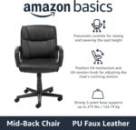 Amazon Basics Office Computer Task Desk Chair with Padded Armrests, Mid-Back, Adjustable, 360 Swivel, Rolling, 275 Pound Capacity, 24.2"D x 24"W x 34.8"H, Black Faux Leather - Image 5