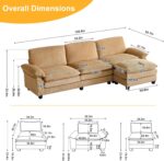 Karl home Sectional Sofa Modular Deep Seat Sofa Couch with Ottoman, Corduroy Sofa Sleeper Comfy Upholstered Furniture for Living Room, Apartment, Studio, Office, (3-Seat & 1-Ottoman, Khaki) - Image 3