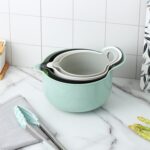 COOK WITH COLOR Nesting Plastic Mixing Bowl Set with Pour Spouts and Handles, Mint, 4 Piece Non-Slip - Image 3