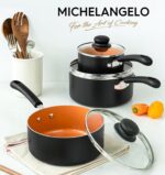 MICHELANGELO Nonstick Sauce Pan with Lid 1QT, 2QT & 3QT, Ceramic Saucepan Set, Copper Sauce pans, Non-Toxic Saucepan, Multipurpose Cooking Pots Set For Home Kitchen, Compatible induction - Image 8