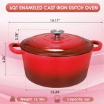 LIFERUN 6 Qt Enameled Cast Iron Dutch Oven Pot with Lid，Oven Safe up to 500° F, Heavy-Duty Non-Stick Dutch Oven with Dual Handles for Bread Baking, Fry Foods, Braising, Stews, Roasting (Red) - Image 6