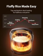 TOSHIBA Rice Cooker & Steamer Simple 5.5 Cup(Uncooked) with Steaming Basket, Removable Non-Stick Inner Pot & Inner Lid, for Soups, Stews, Grains&Oatmeal, One Touch&Keep Warm Function, Silvery White - Image 7