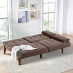 COLAMY Futon Sofa Bed-Fabric Small Couch, Lounge Convertible with 2 Cup Holders, Removable Soft Armrest, Adjustable Backrest for Dorm/Bedroom/College - Image 3