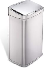 Ninestars Automatic Touchless Motion Sensor Rectangular Trash Can 13.2 Gallons, 50L, Silver, 13 Gal. 50 L, Silver Trim - Image 2