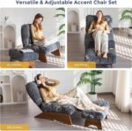 MAXYOYO Accent Chair with Ottoman Adjustable Backrest, Tufted Living Room Chair Upholstered Lounge Chair with Footrest Set, Modern Chair Cozy Reclining Chair for Reading Room, Dark Grey - Image 4