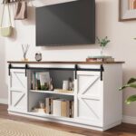 YESHOMY Farmhouse TV Stand for Televisions up to 65 Inches, Sliding Barn Doors and Storage Cabinets, Console Table and Media Furniture for Living Room, 58 Inch, Milk White - Image 4