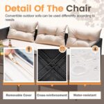 Devoko Outdoor Patio Furniture 3-Piece Rattan Waterproof Outdoor Sectional Sofa All-Weather L Shaped Patio Couch with Cushion Glass Table for Balcony, Garden (Beige) - Image 3